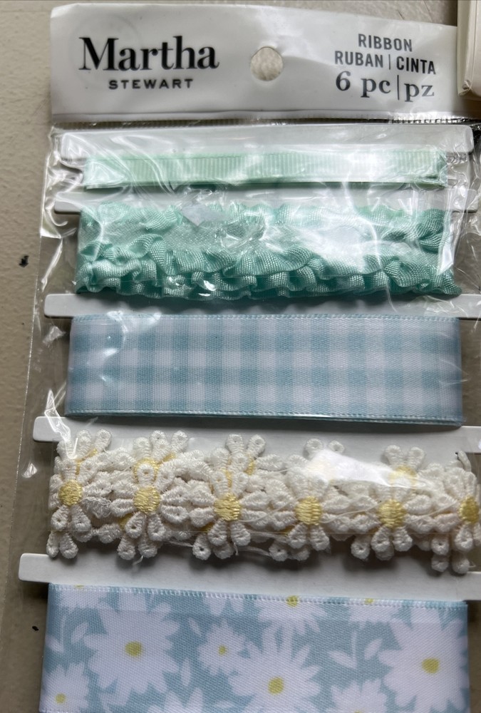 Martha Stewart Blues Yellows Mint/ Daisy Gingham 6 Pc Ribbon Kit 36 In Each New