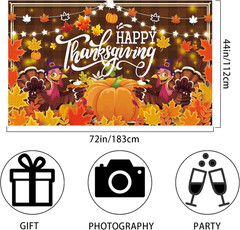Large Thanksgiving Banner 72X44 Inch Turkey Pumpkin Happy Backdrop for Yard Indo