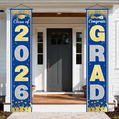 Graduation Decorations 2026 – Blue Gold Congrats Grad Porch Banner for Graduatio