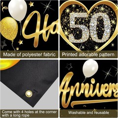 Happy 50th Wedding Anniversary Banner Decorations Black Gold 50th Anniversary