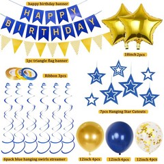 Navy Blue Gold Birthday Decorations, Happy Birthday Banner and Gold Star Ball…