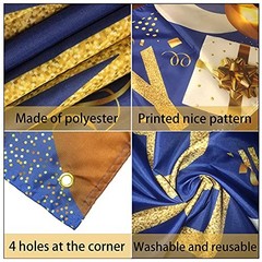 Happy Birthday Yard Sign Banner – Large 118″ x 19.7″ Navy Blue and Gold