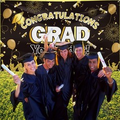 Graduation Banner, Extra Large 72×44» Black Gold Congrats Grad Banner, Gradu…