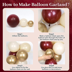 Burgundy Balloon Garland Arch Kit with Burgundy Maroon Sand White Metallic Gold
