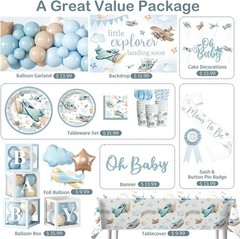 Planes Baby Shower Party Supplies Tableware and Decorations Set – Blue Beige