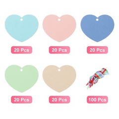 100PCS Heart Paper Cutouts 2.5 Inch with 100PCS Ribbon Blue Green Pink