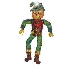 VTG Large Jointed Pumpkin Head Scarecrow Cutout 40” REaD