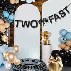 TWO FAST Happy Birthday Banner, Themed Party Supplies as the picture shows