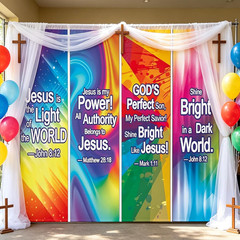 JarThenaAMCS 4Pcs VBS Decorations Neon Jesus Scripture Hanging Banner Sign Color