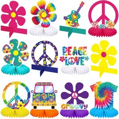 12 Pcs Tie Dye Hippie Party Honeycomb Centerpieces Decorations 60’s 70s Themed T