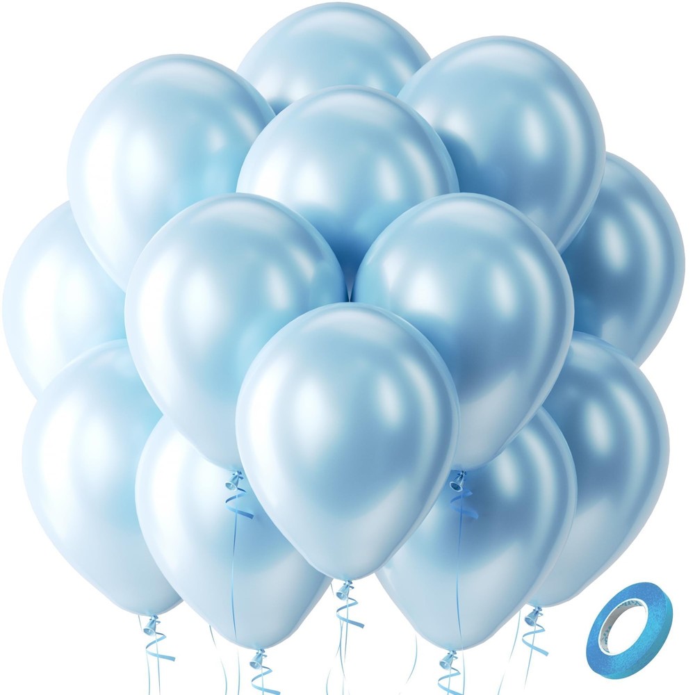 Pearl Light Blue Latex Party Balloons – 100 Pack 12 inch Round Helium Pearl B…