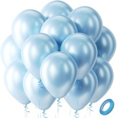 Pearl Light Blue Latex Party Balloons – 100 Pack 12 inch Round Helium Pearl B…