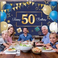 Navy Blue 50th Happy Party Decorations Blue and Gold 50 Photography Backdrop …