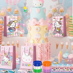 110 Pcs Hello Kitty Party Favors,Hello Kitty Kids Party Bag Sticker Chain Badge