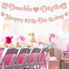 10th Birthday Decorations for Girl 12cm x 14.3cm, Rose Gold Banner