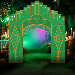 7 Pcs Emerald Cardboard Castle Green Wizard Playhouse Large Wizard Party Decorat