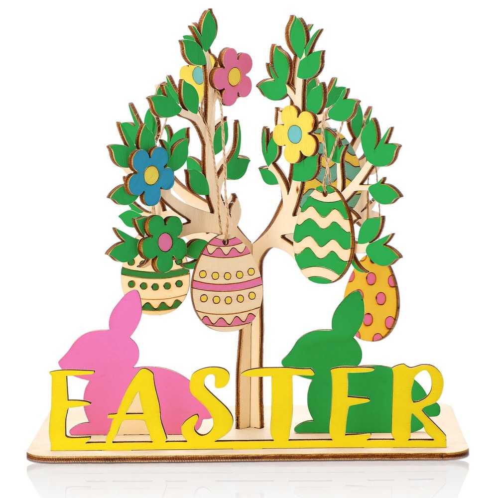 2 Set Egg Tree Wood Crafts DIY 8.6inch Tabletop Centerpiece Table Sign for Pa…