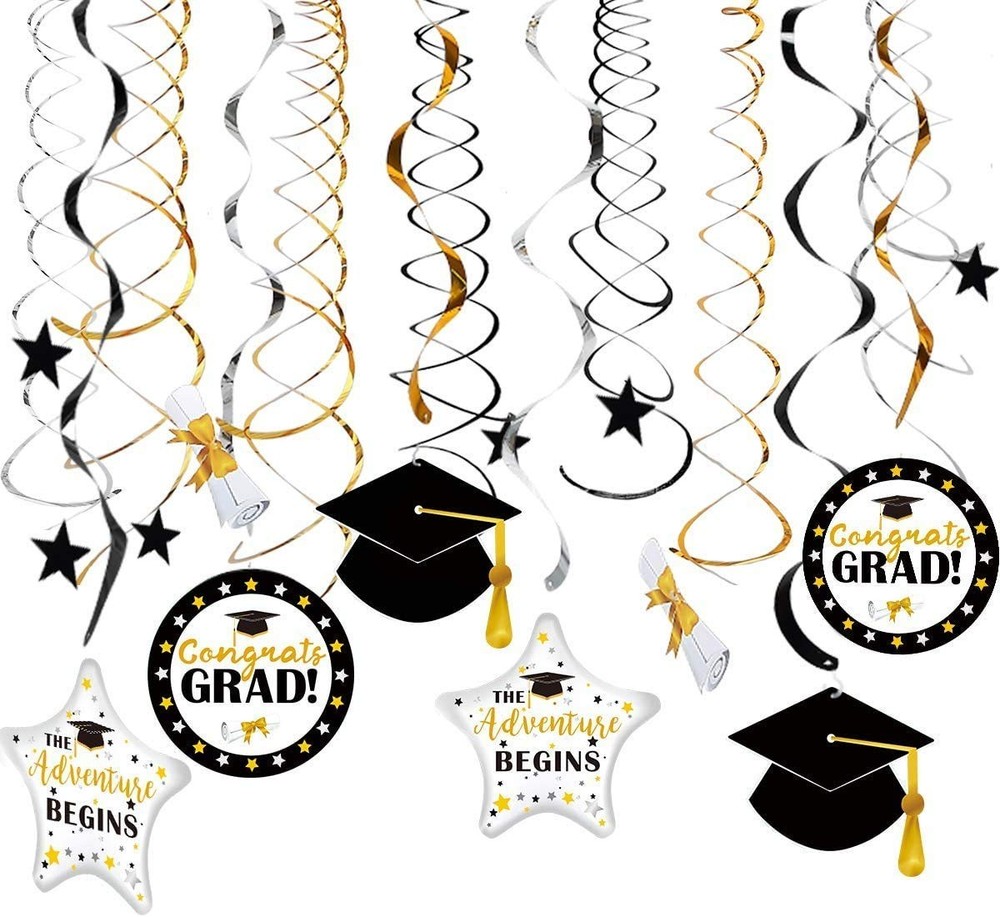 Cheerland Black and Gold 2026 Graduation Party Decorations Congrats Grad Hang…