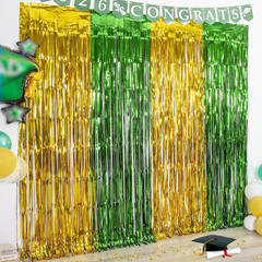 2026 Graduation Party Decorations, 2 Pack Green and Gold 3.3X6.6 Ft Foil Fringe