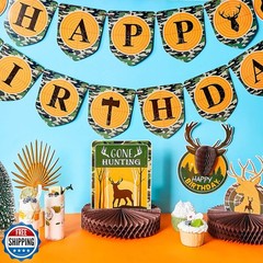 16 Pcs Hunting Birthday Party Decorations Camo Deer Hunting Birthday Decorati