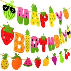 21pcs Fruit Party Decoration Set Fruit Theme Happy Banner Garland Cake Cupcak…
