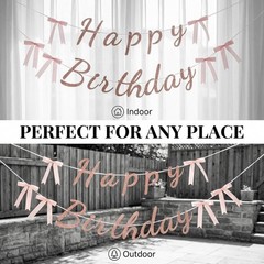 Pre-Strung Rose Gold Glitter Happy Birthday Banner with Pink Satin Bows, Pre-…