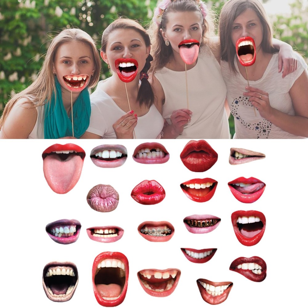 Photo Booth Props Funny Lip Mouth 20 PCS Stick Selfie Party Accessories
