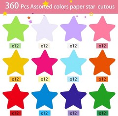 360 Pcs Star Cutouts Paper 3.9 Inch Assorted Color Die Cuts for DIY Craft Projec