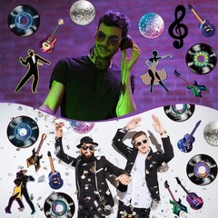 HOTOP 60 Pcs Music Party Rock and Roll Decorations Musical Notes Silhouettes Ret
