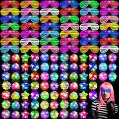 100 Pcs LED Light Up Party Favors Bulk Glow in the Dark Glasses Rings 10 Colo…