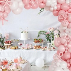 Coquette Birthday Decorations 145 Pcs Pink and White Balloon Garland Arch Kit…