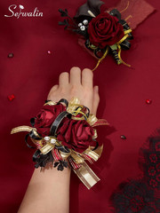 Black and Burgundy Calla Lily Corsage and Boutonniere Set for Formal Events