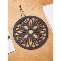 Bohemian Round Wooden Wall Decor with Six Floral Appliques European Crafted
