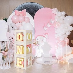 Balloon Boxes with O, N, Light up Letters Three White Transparent Square Boxe…