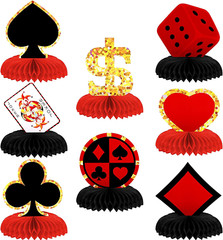 8 Pieces Casino Birthday Themed Party Decorations Set, Poker Honeycomb Centerpie
