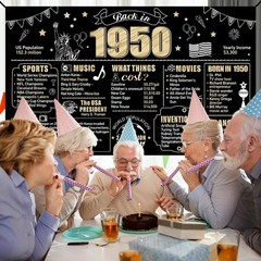 Large 75th Birthday Banner Backdrop Decorations for Men Women, Back in 1950 H…