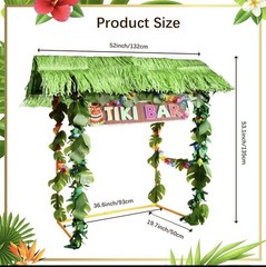 124PCS Tiki Bar Hut Kit Portable Outdoor Decor Grass Table Cupcake Topper Leaves