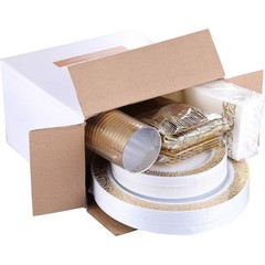 FOCUSLINE 175 Ct Gold Dinnerware Set for 25 Guests, Plastic Plates with Gold …