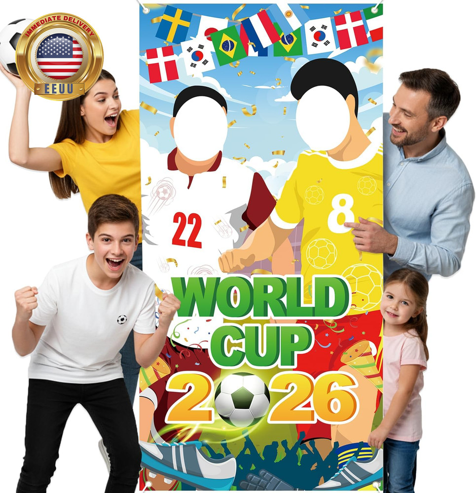 World Cup Photo Banner 71X35 Inches 2026 Soccer Player Cutout Backdrop with Face