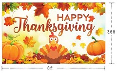6 X 3.6ft Large Happy Thanksgiving Banner Backdrop Decoration, Autumn Fall Pu…