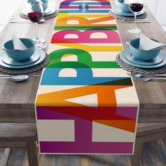 Happy Birthday Table Runner 13×72 Inch Polyester Linen Table Colorful