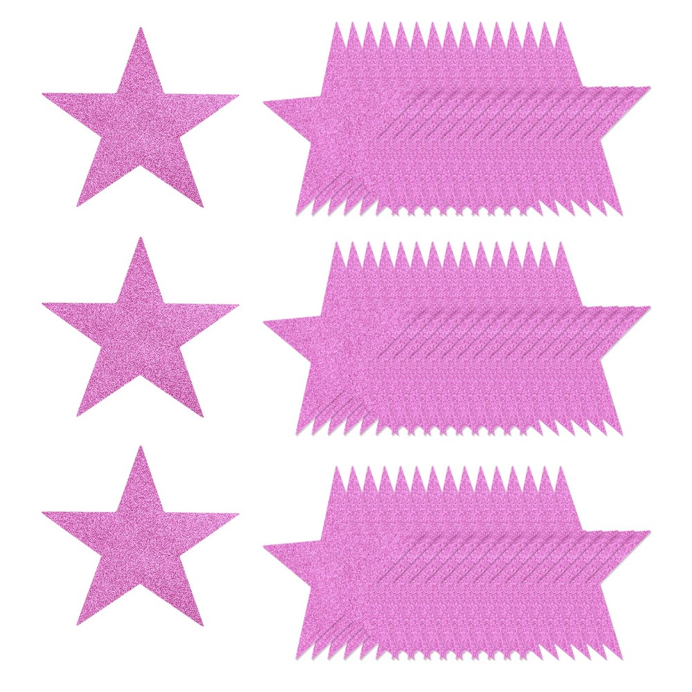 50 Pcs 6 Inch Double Printed Glitter Star Cutouts, Pink