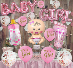 Globos De Papel Aluminio Latex It’s a Girl Azul Decoracion Para Baby Shower Set
