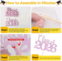 Graduation Centerpieces for Tables, 24 PCS Pink Double-Sided Glitter Class
