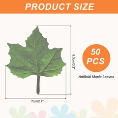 50 Pack Artificial Maple Leaves Fall Leave Cutouts Leaf Green with Glue 2.8×3.3″