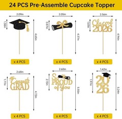 24 Pcs Graduation Cupcake Toppers 2026 – Congrats Grad Decorations Class of 2026