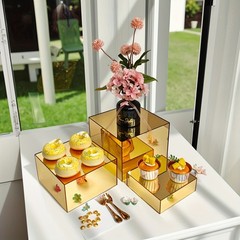Golden Acrylic Cake Stand Set–Modular Dessert Box for Birthday, Wedding, Party