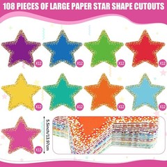 108 PCS 5.5 Inch Confetti Star Cutouts, Large Paper Stars, Assorted Colors
