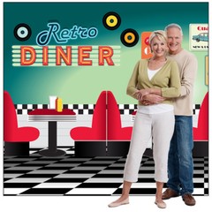 50s PARTY BACKDROP Diner Theme CARDBOARD CUTOUT Standups Standees Fifties 1950s