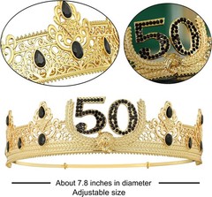 Gold Crown and Sash for 50TH Birthday King, Metal Birthday Party Decoration f…